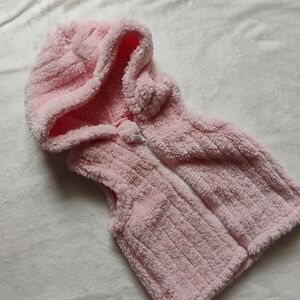 Cute Soft Plush Fuzzy Light Pink Zip Up Hooded Vest | 12-18M